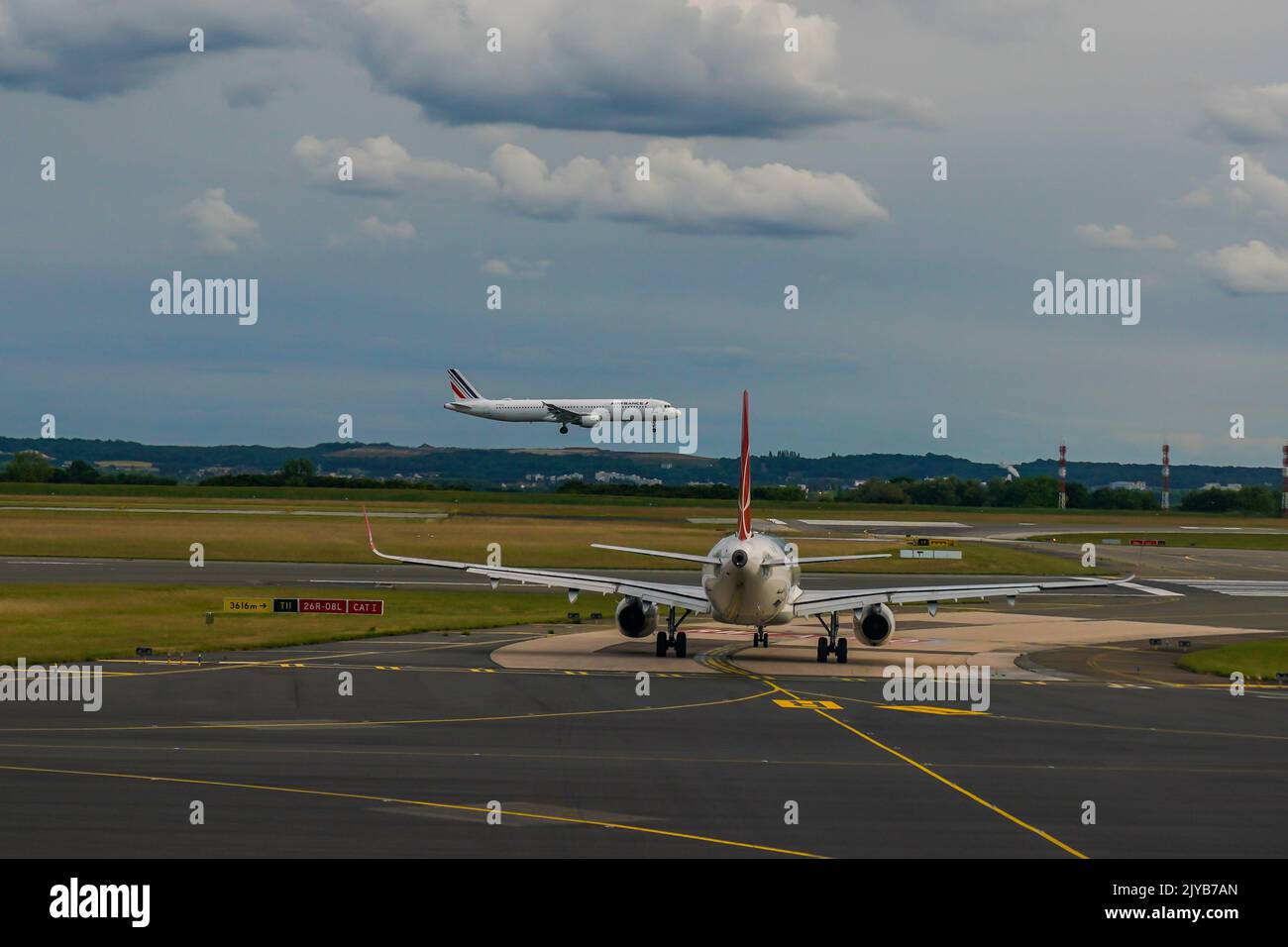 Turkish Airlines Airbus A321 on tarmac at Charles de Gaulle Airport in