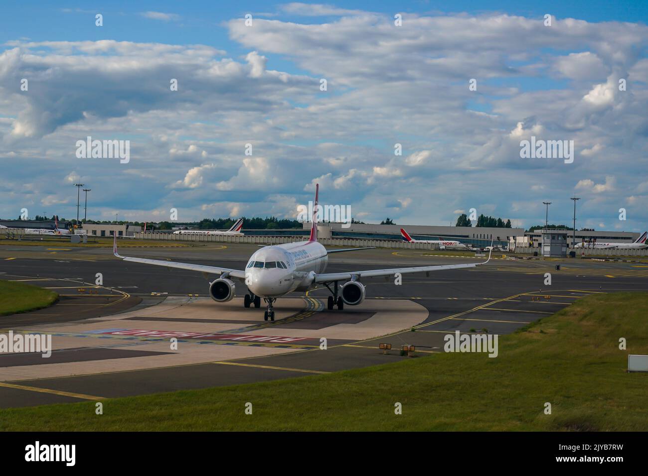 Turkish Airlines Airbus A321 on tarmac at Charles de Gaulle Airport in