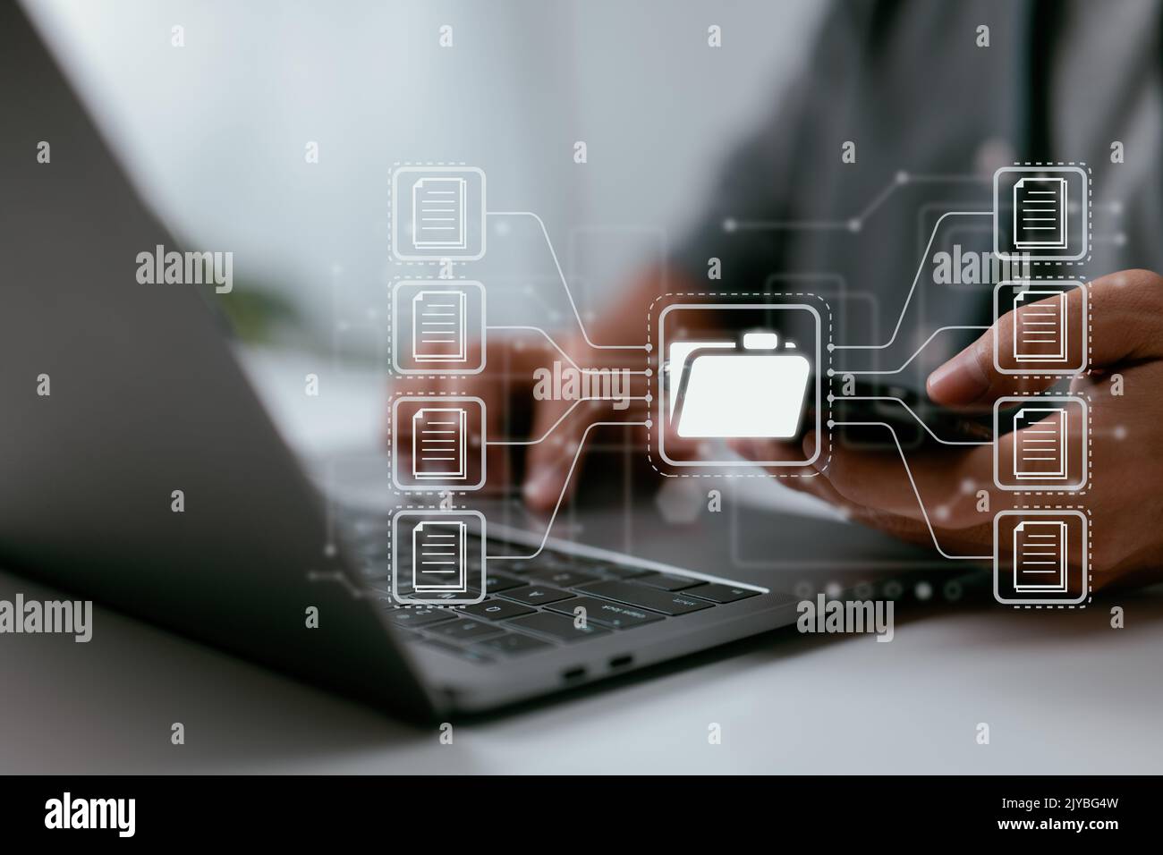 Document Management System (DMS), online documentation database, and process automation to manage files, knowledge, and documents in an ERP environmen Stock Photo