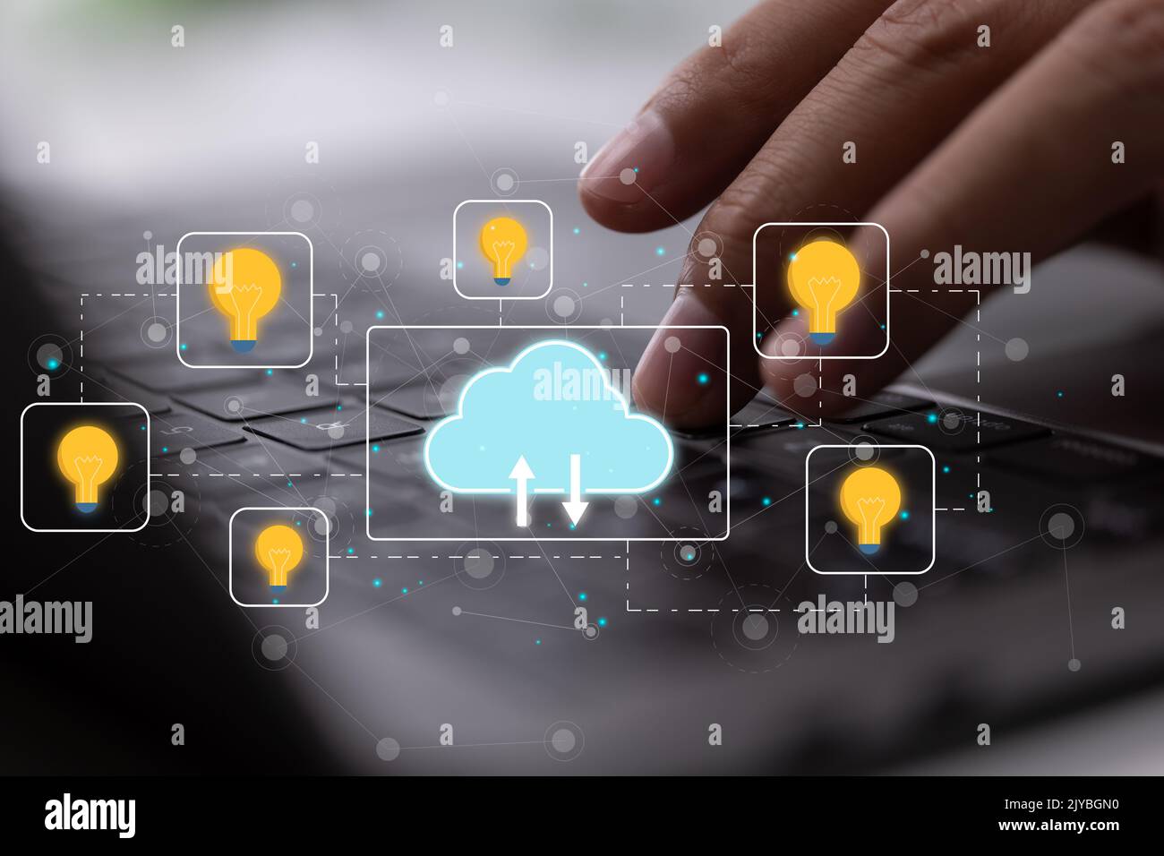 Creativity, innovation, business idea. Positive businessman working on ...