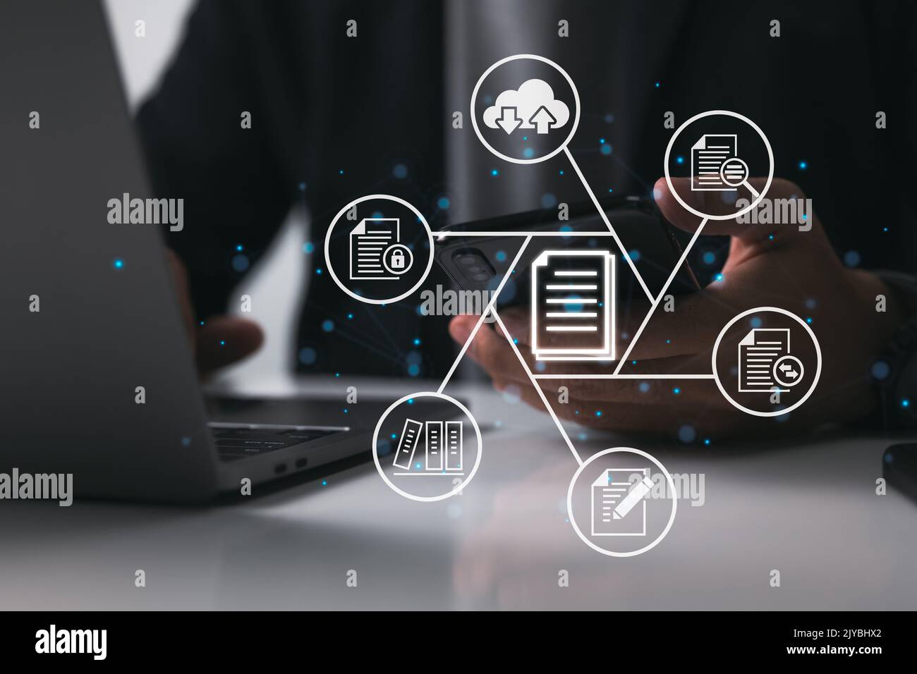 A Document Management System (DMS) stores, searches, and manages