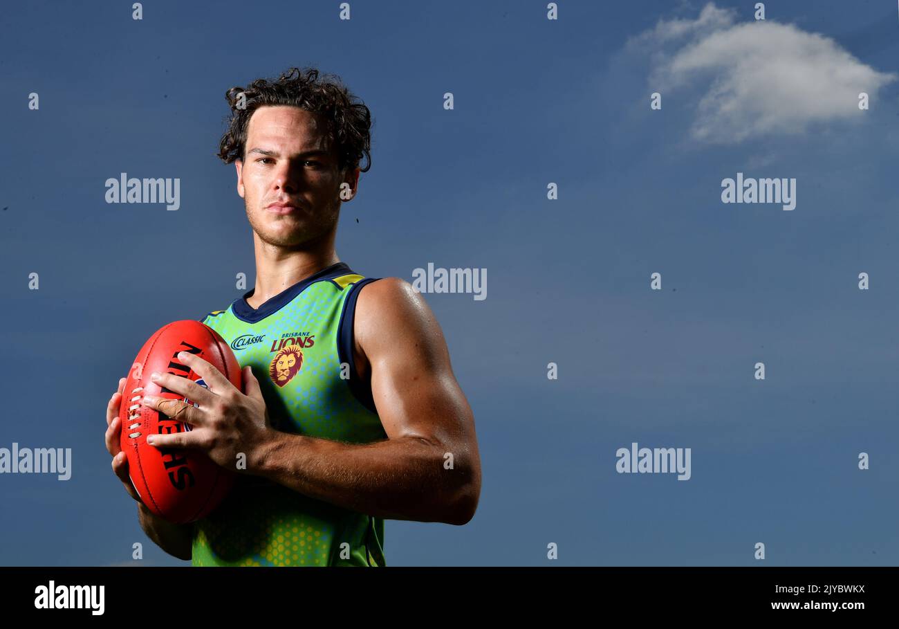 Cam Rayner is seen posing for a photograph after Brisbane Lions training at Leyshon Park in