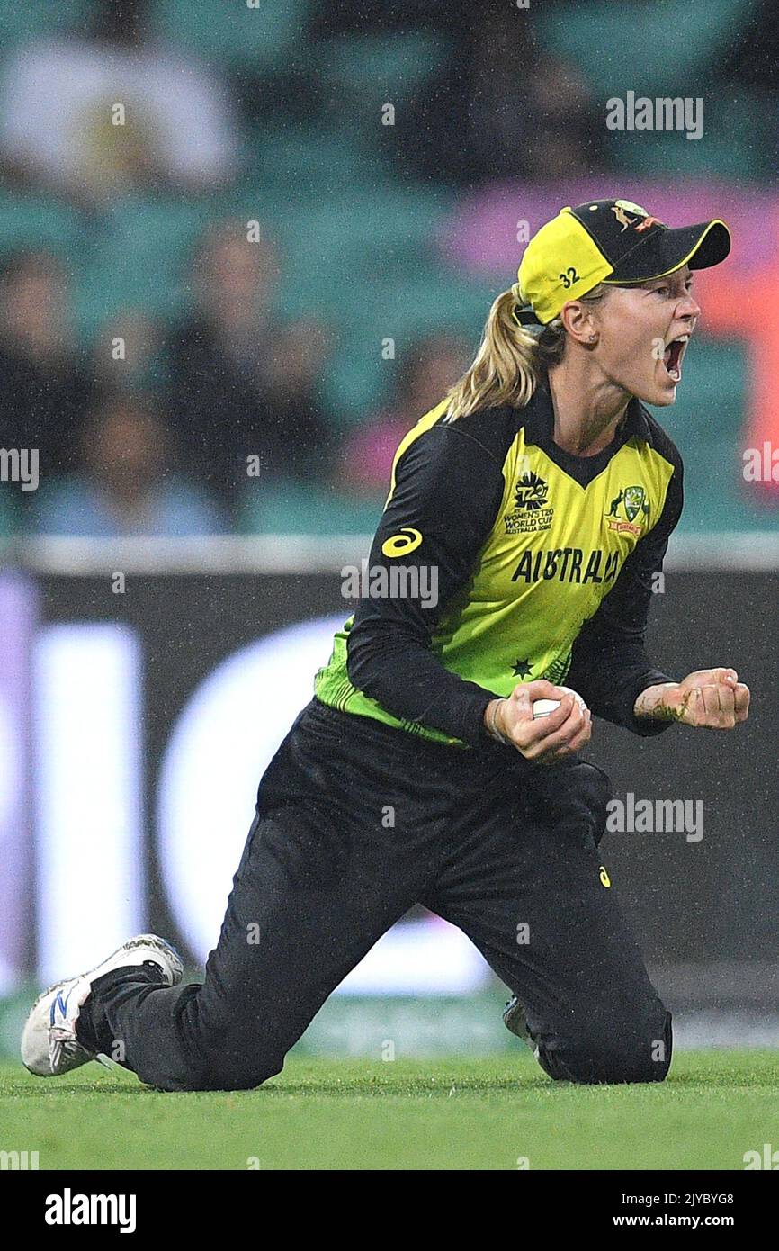 Meg Lanning of Australia celebrates after taking a catch to dismiss ...
