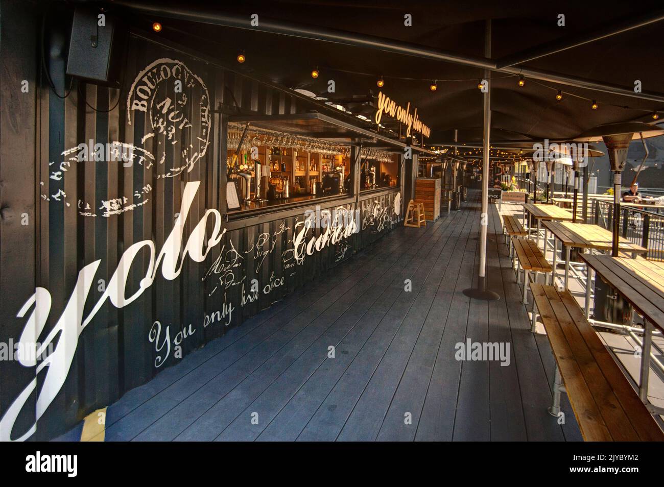 Yolo bar at the Stack food, drink and shopping hub, Pilgrim Street, Newcastle-upon-Tyne Stock Photo