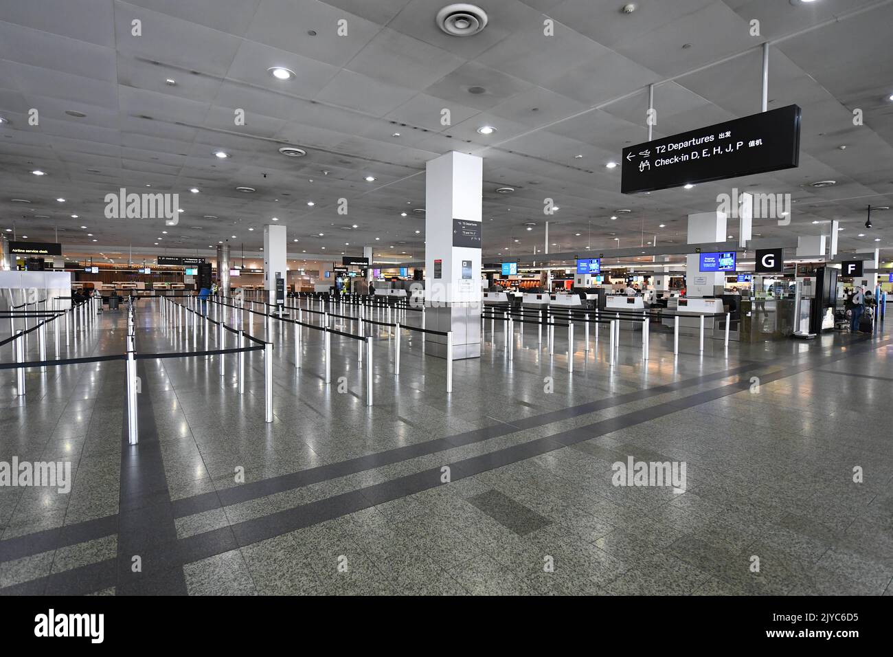 General view of empty baggage checkin lines inside in International