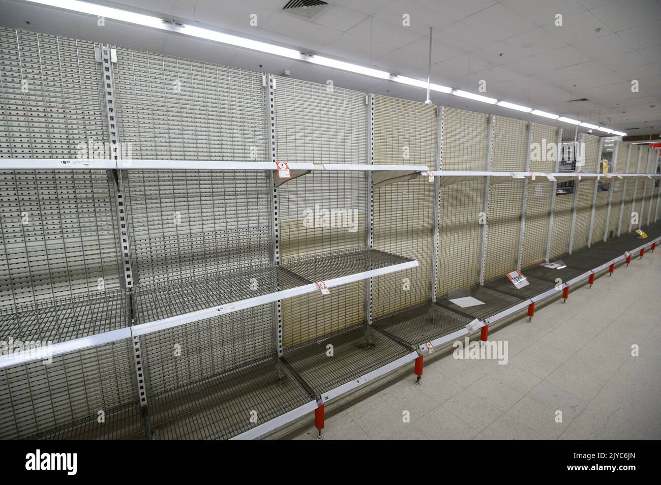 Empty shelves of Toilet Rolls at Coles Supermarket, Parramatta in