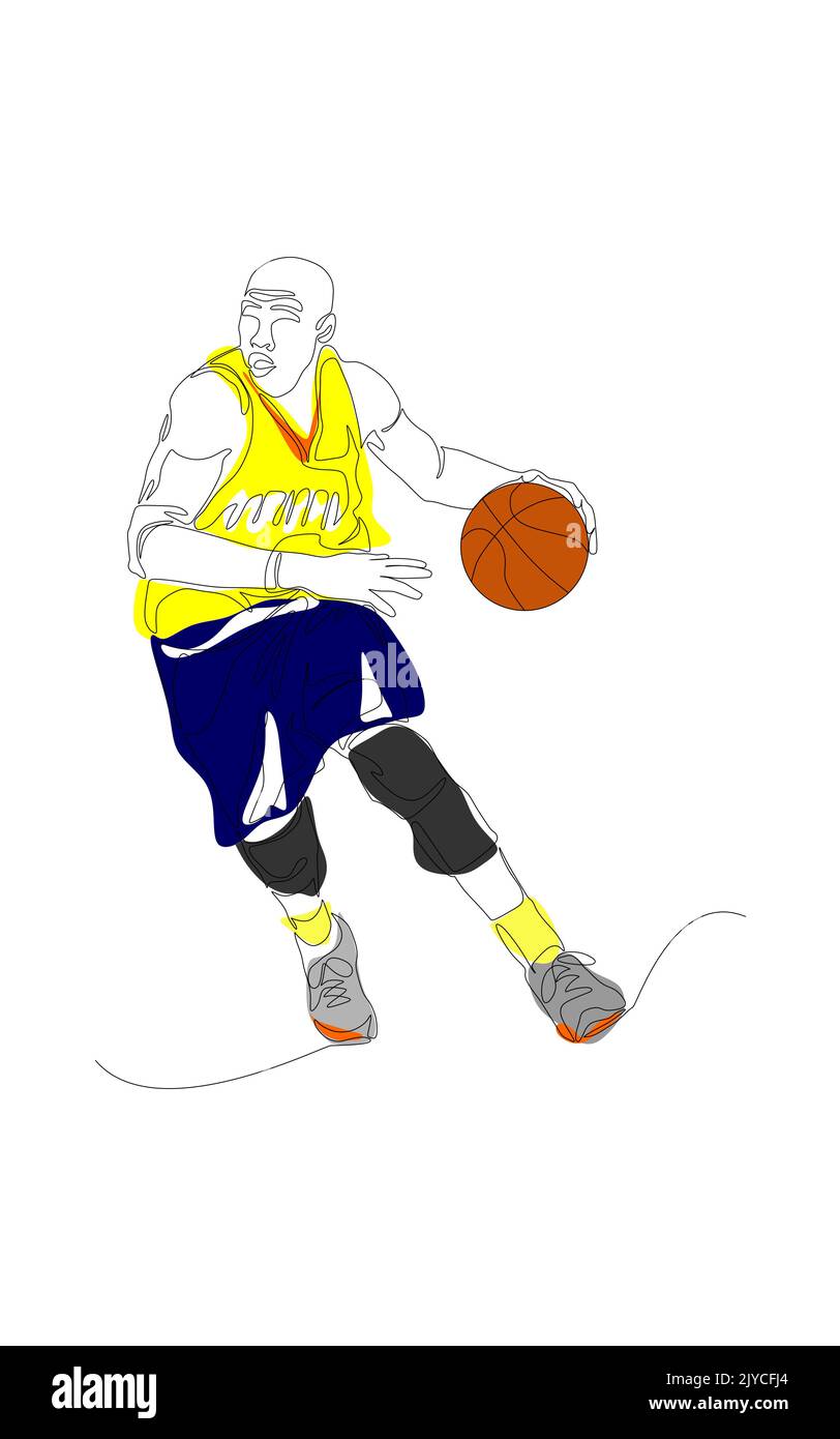 Continuous Line Drawing of Basketball Player vector Stock Vector