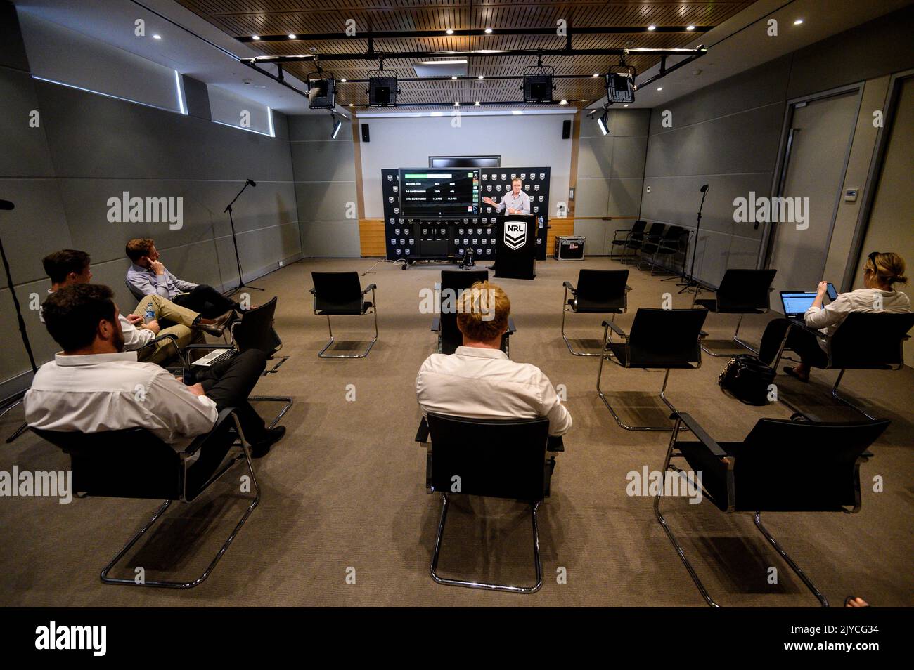 NRL Head of Football Elite Competitions Graham Annesley speaking at a media conference in which