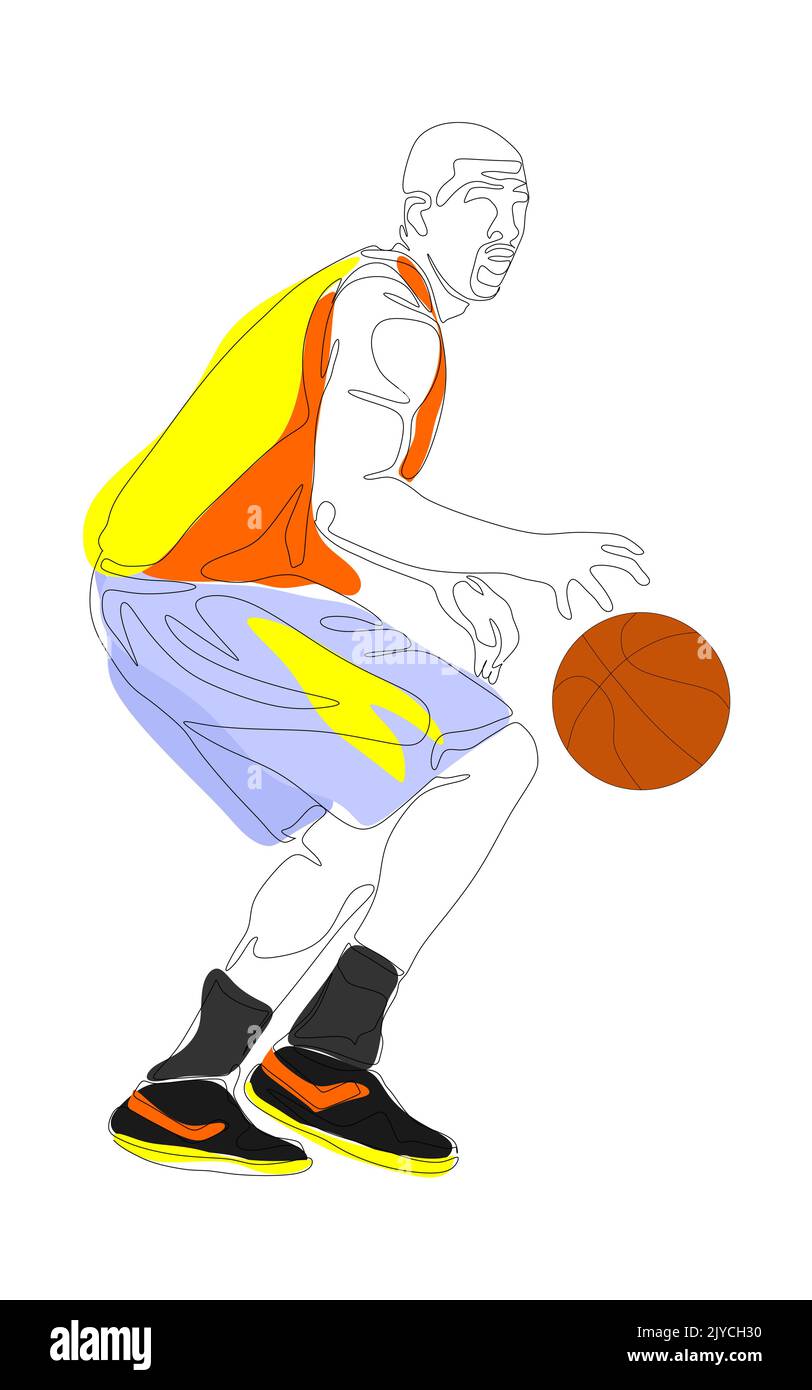 Continuous Line Drawing of Basketball Player vector Stock Vector