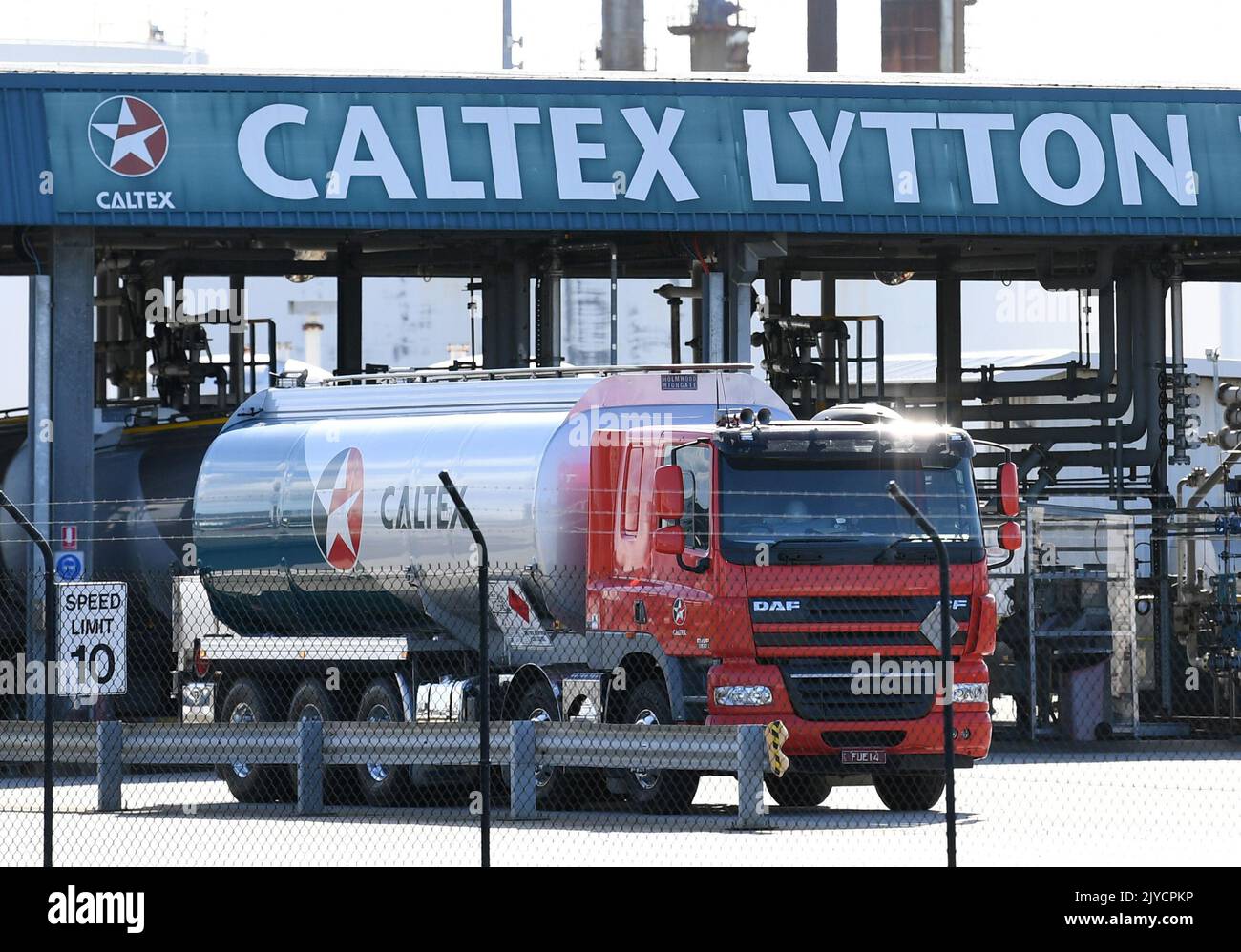 A fuel tanker is seen at the Caltex refinery in Brisbane, Monday, April