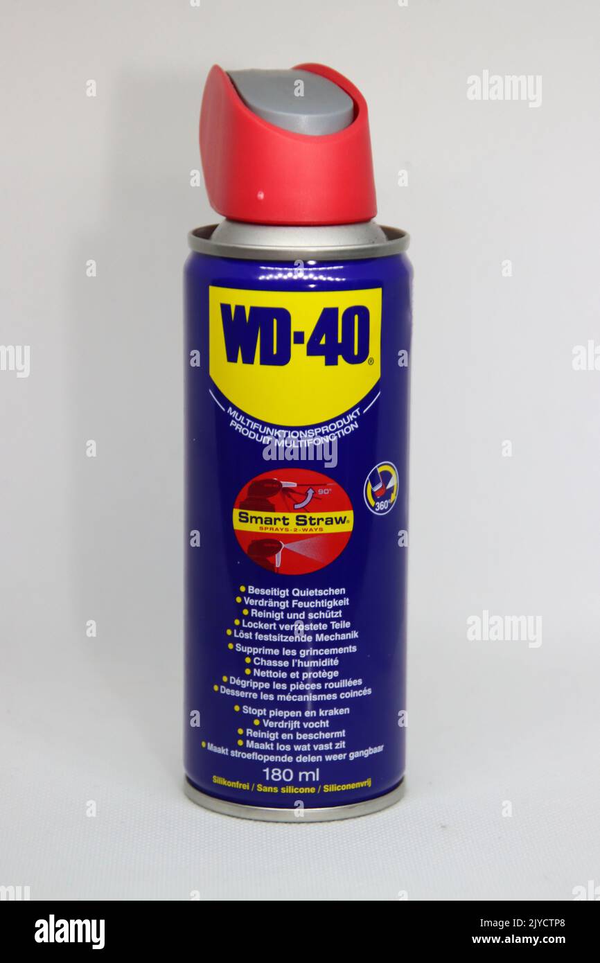 Roll of duct tape with a WD-40 lubricant aerosol as part of the tooling for workers Stock Photo