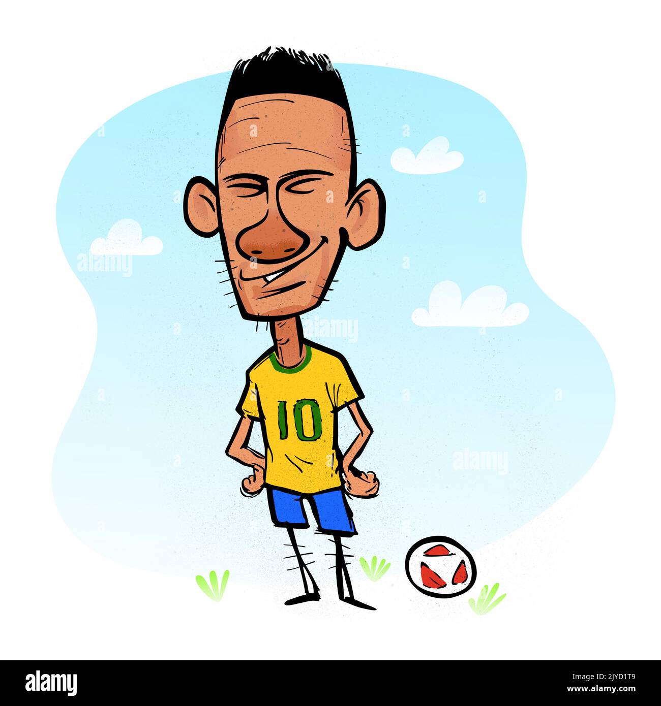 Cartoon caricature image of Brazilian professional footballer Neymar (Neymar da Silva Santos Júnior) in Brazil national team jersey Stock Photo