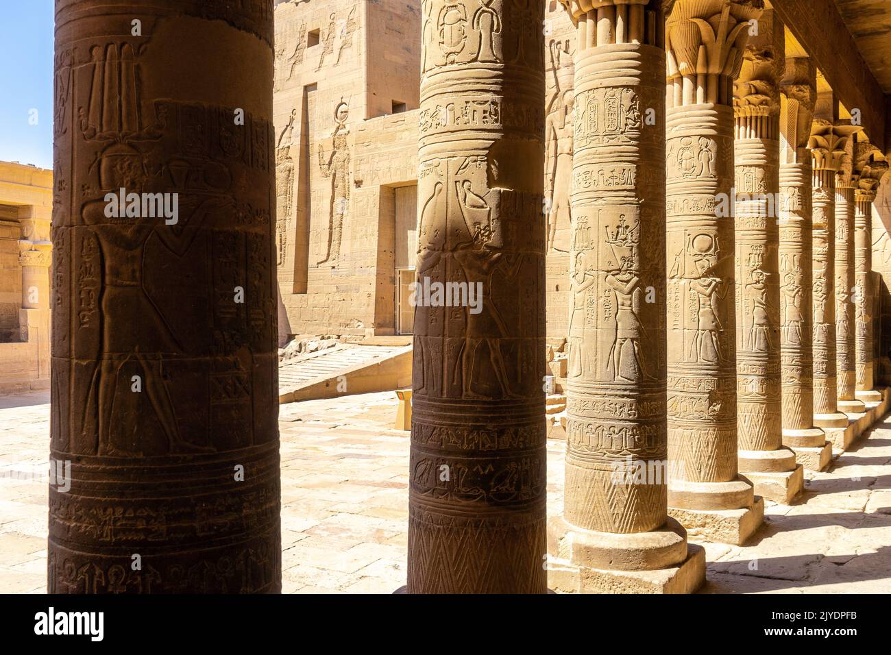 Philae Temple, an Ancient Egyptian temple in the Aswan Low Dam in Egypt Stock Photo