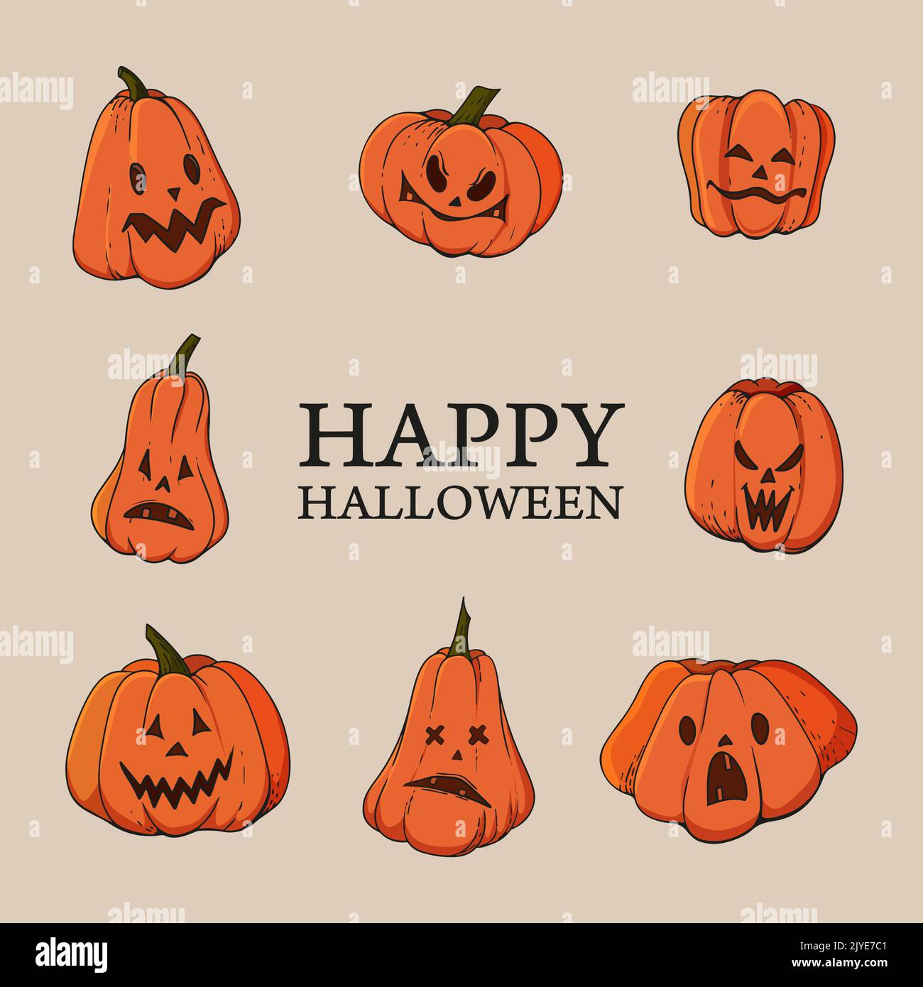 jack o lantern collection and lettering happy halloween Stock Vector ...