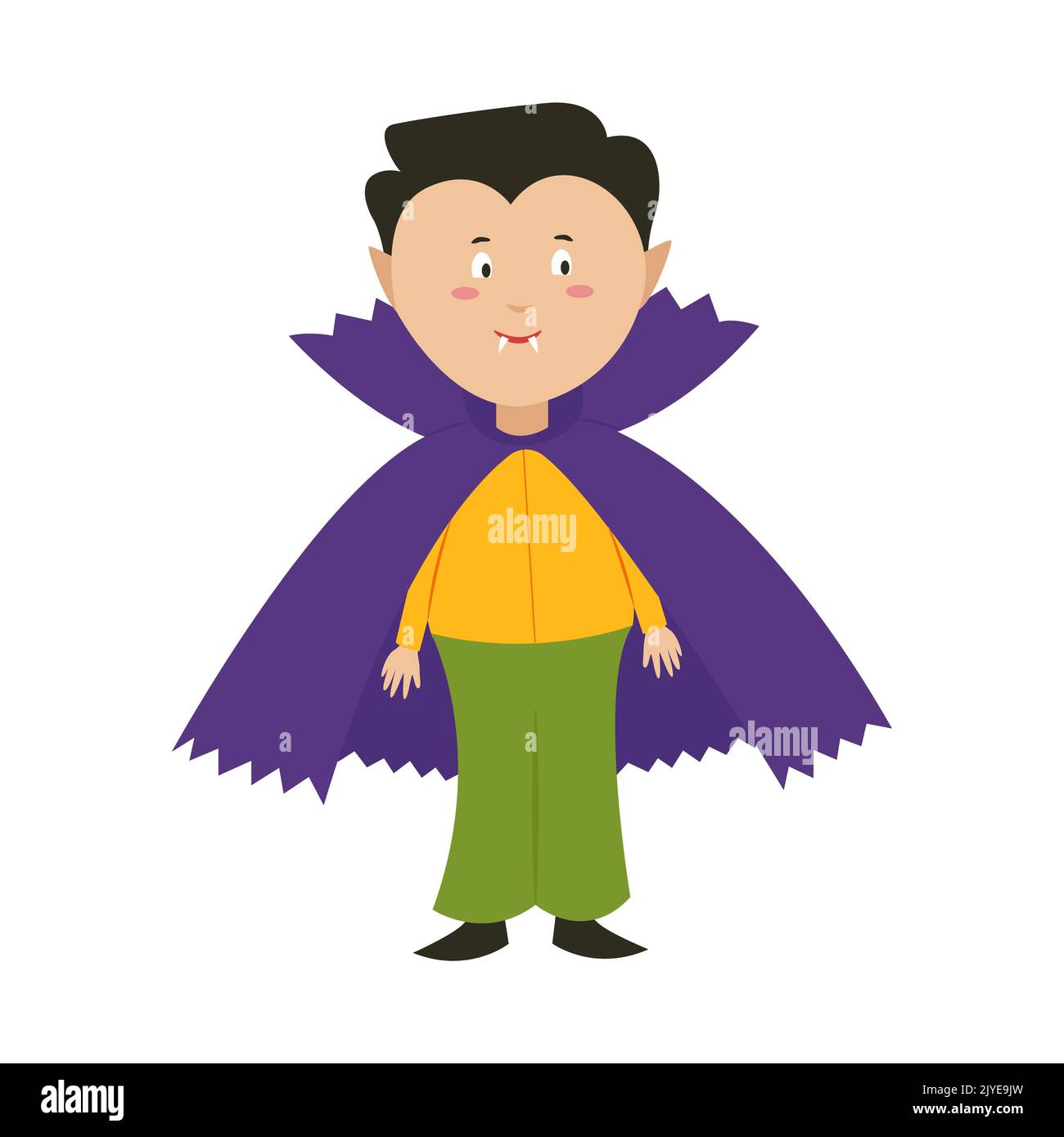A boy in a Dracula costume for Halloween. Vector illustration in flat style. Costumed childrens party Stock Vector