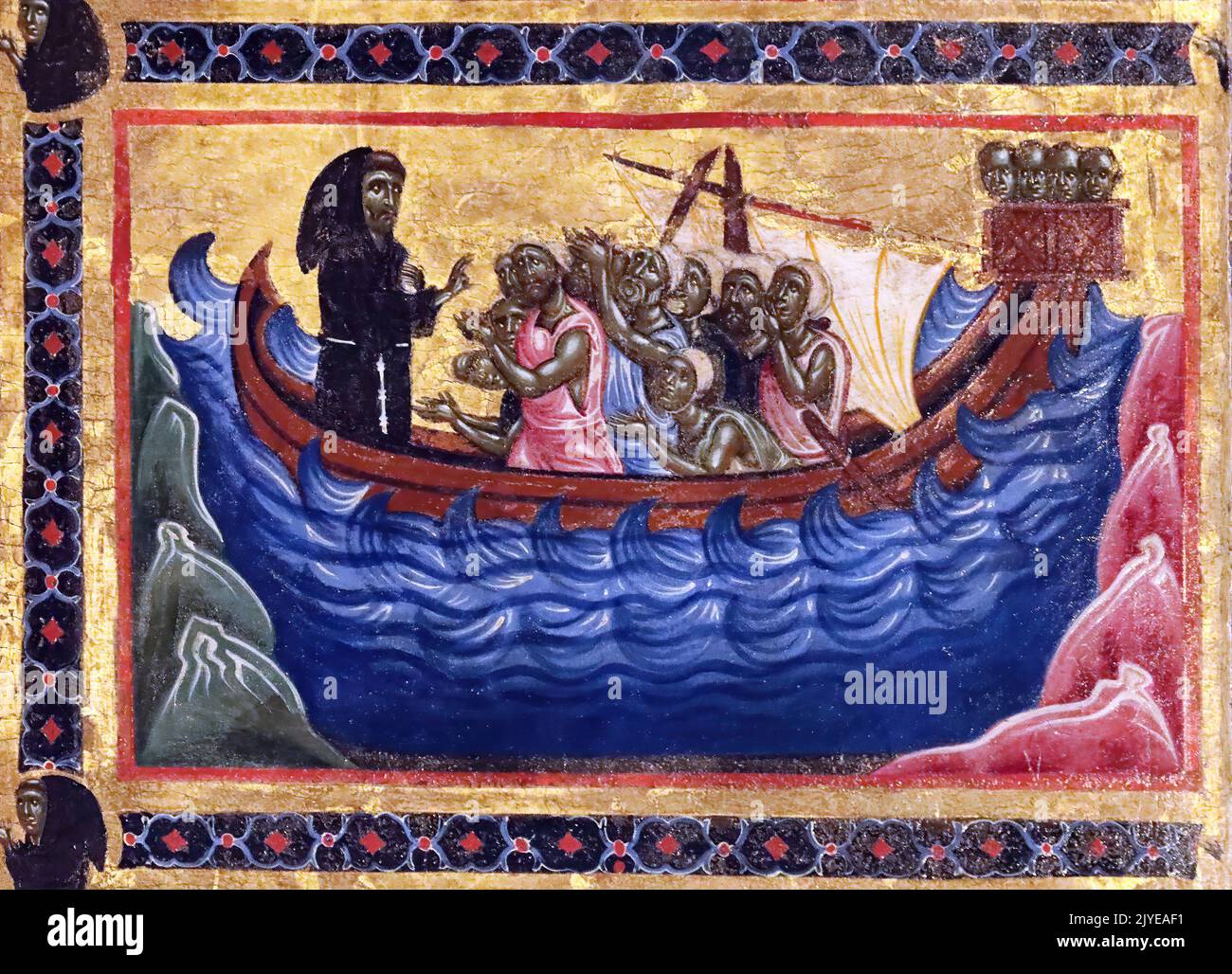 Saint Francis of Assisi saves sailors, from Tavola Bardi in Florence Stock Photo