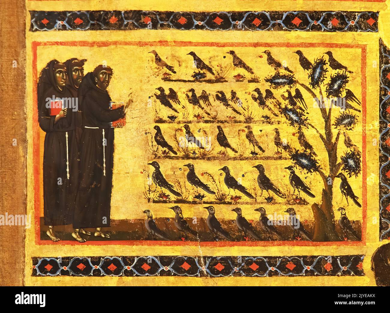 St. Francis preaches to the birds, from tavola Bardi in Florence Stock Photo