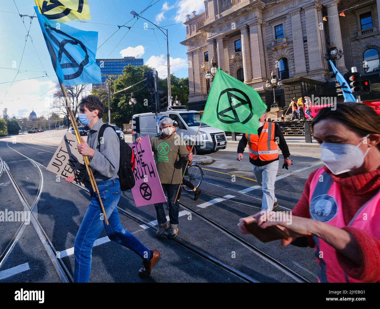 Protesters participate in an Extinction Rebellion rally in Melbourne ...