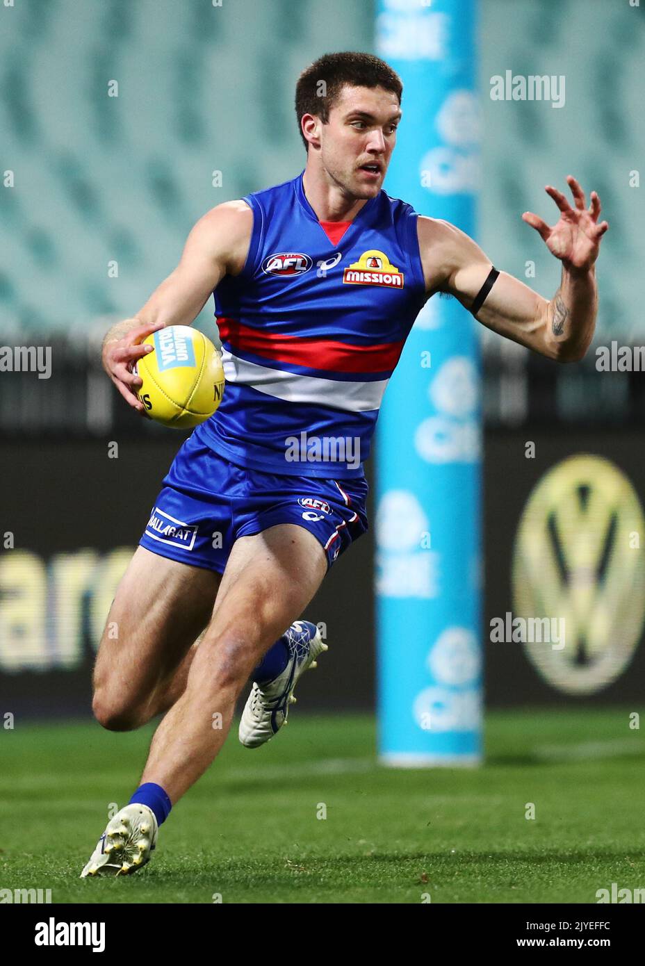 Bailey Williams of the Bulldogs controls the ball during the Round 4 ...