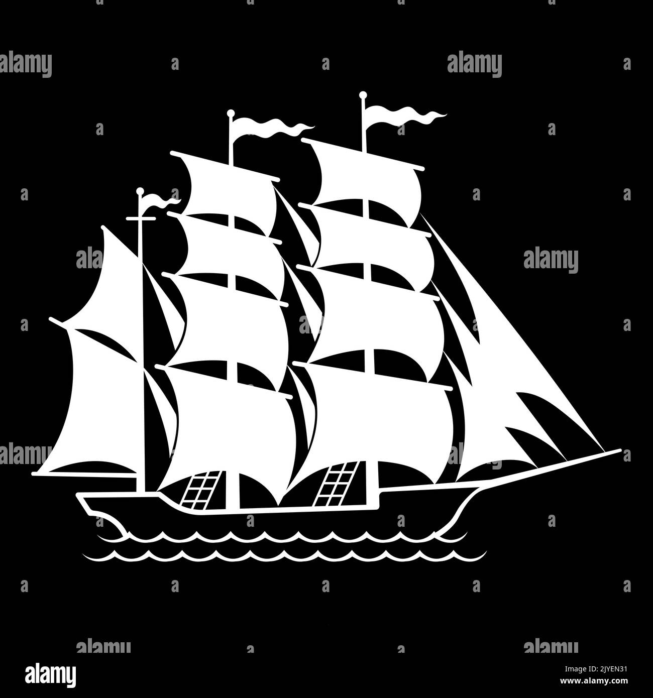 Retro styled sailboat design. A sailing ship soaring in the waves of the sea Stock Vector