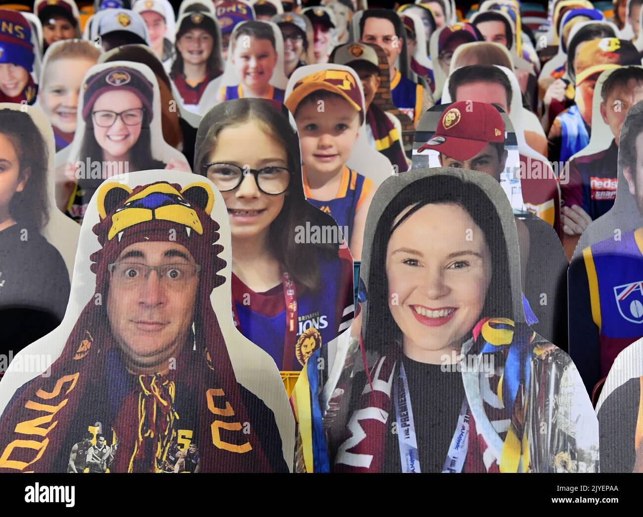 Cardboard cutouts of fans are seen in the grandstands during the Round
