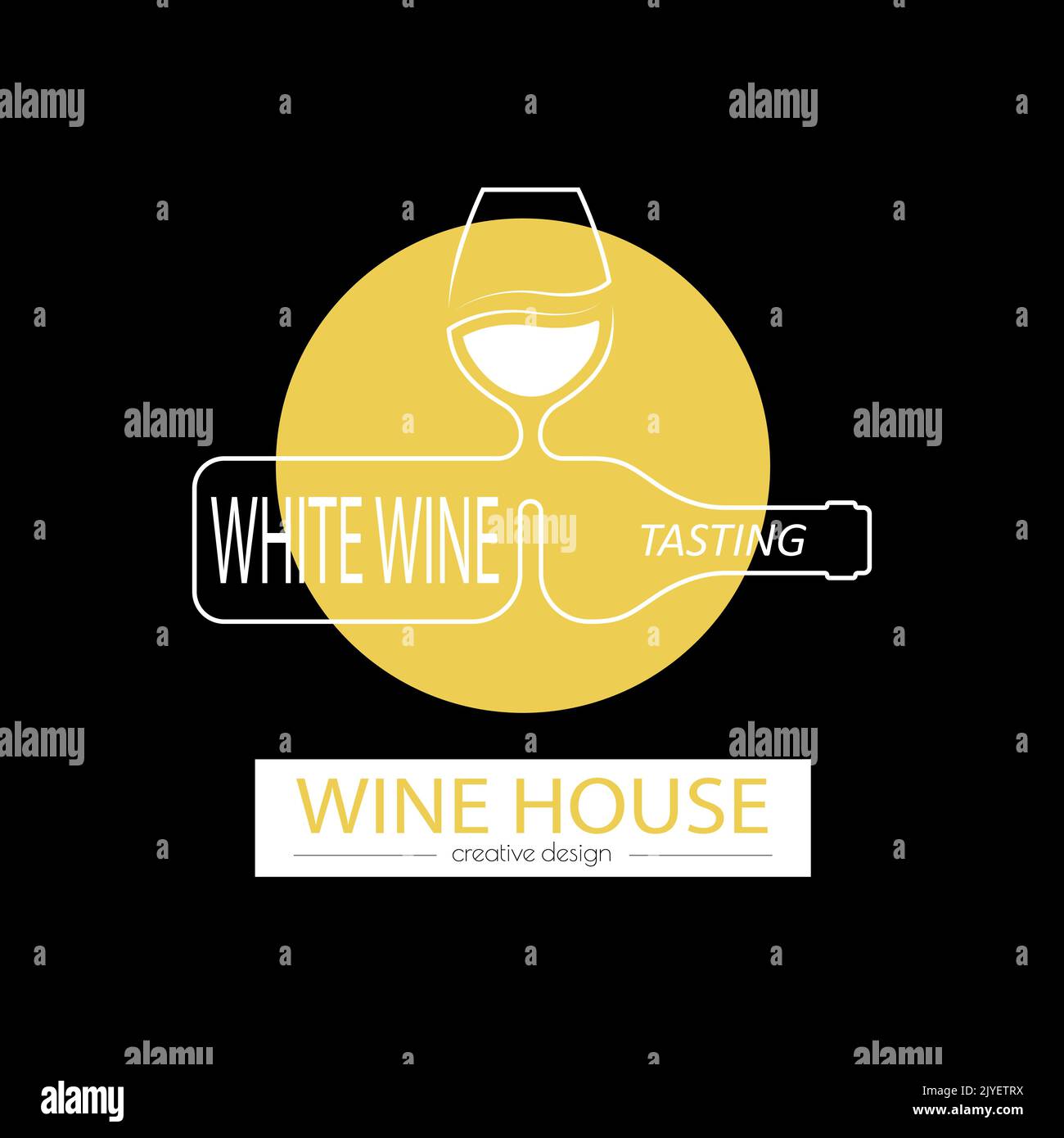 Wine house. A template with a bottle of wine and a glass of white wine