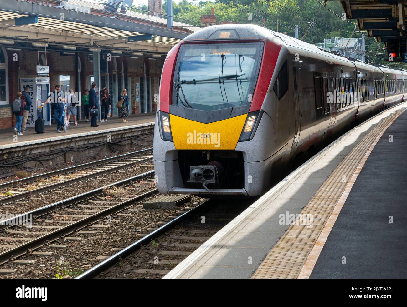 British Rail Class 755 Stadler bimodal train arriving at railway