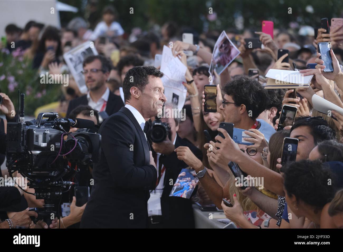 Australian actor Hugh Jackman arrives on September 7, 2022 for the screening of the film 'The Son' presented in the Venezia 79 competition. Stock Photo