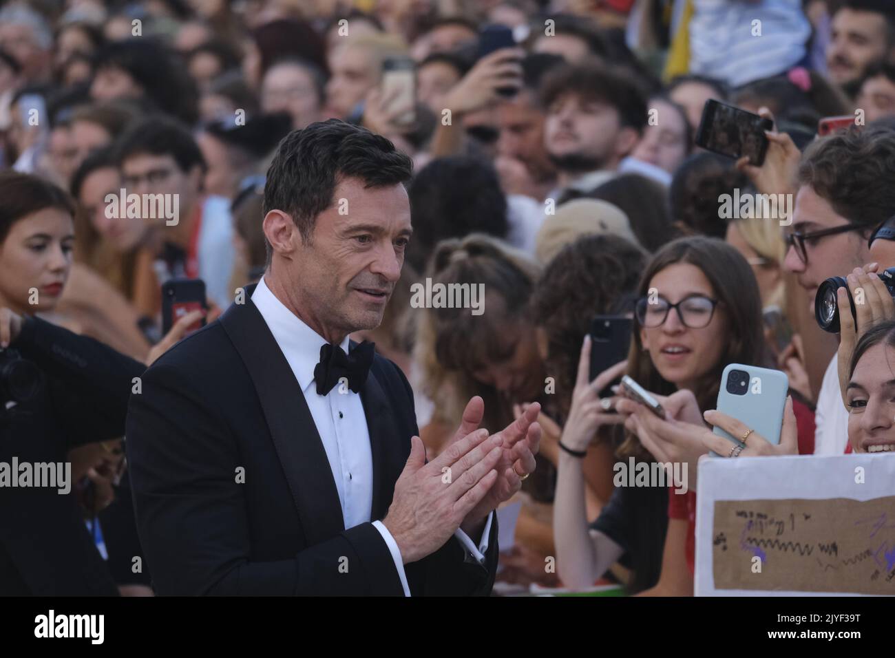 Australian actor Hugh Jackman arrives on September 7, 2022 for the screening of the film 'The Son' presented in the Venezia 79 competition. Stock Photo