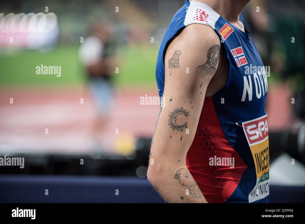 Jakob Ingebrigtsen and his tattoos at the European Athletics