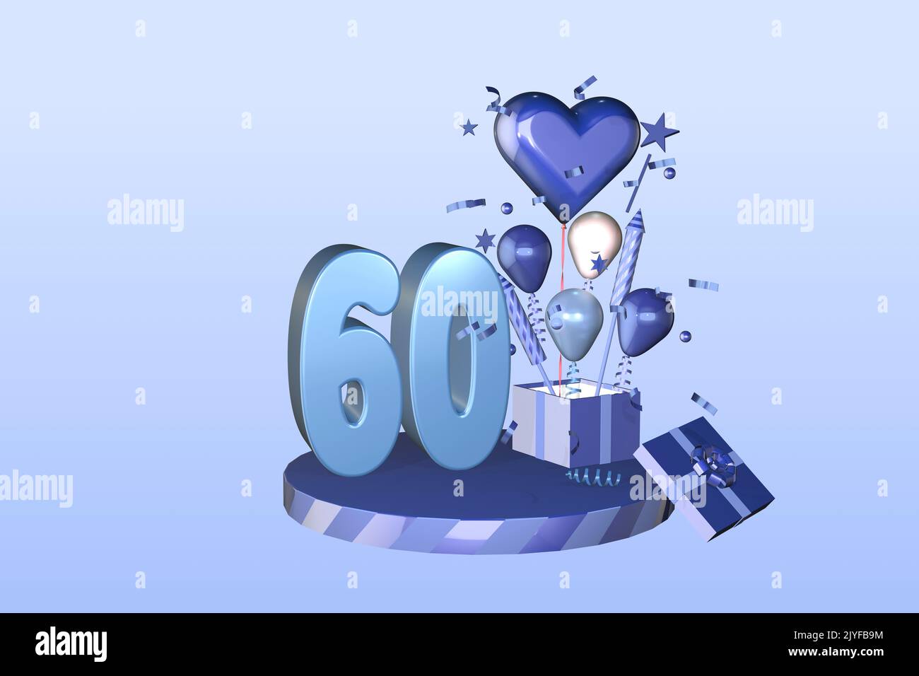 3D rendered display suitable for 60 60th birthday or sixty sixtieth anniversary celebration card or invitation Stock Photo