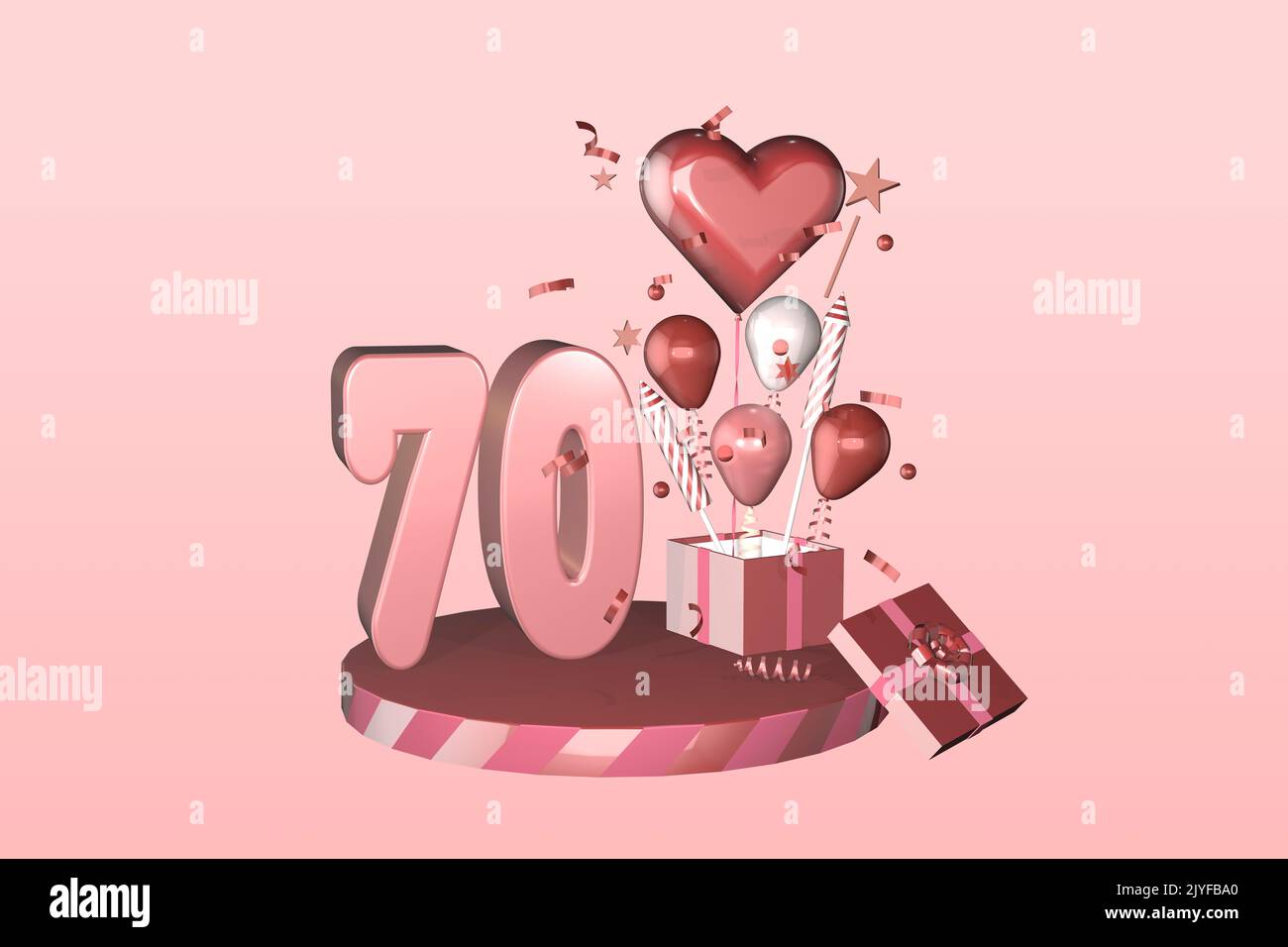 3D rendered display suitable for 70 70th birthday or seventy seventieth anniversary celebration card or invitation Stock Photo