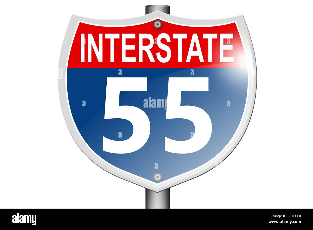 Interstate highway 55 road sign isolated on white background, 3d ...