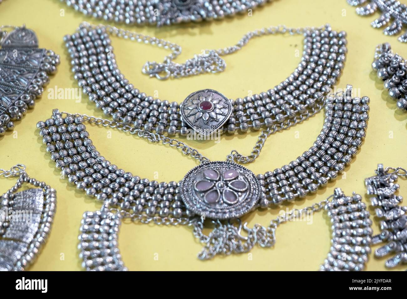 Indian Traditional jewellery displayed in a street shop for sale in