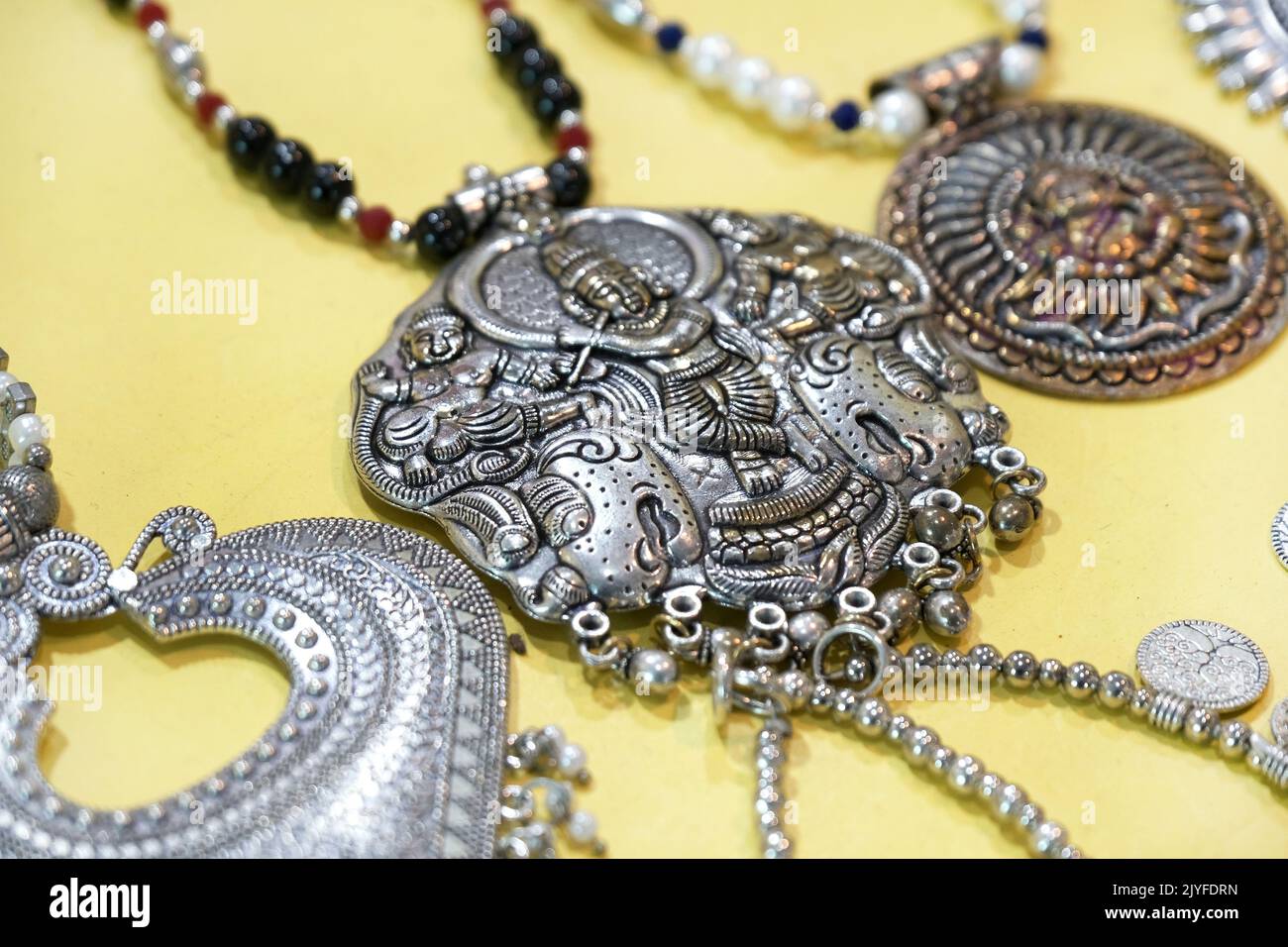 Indian Traditional jewellery displayed in a street shop for sale in 