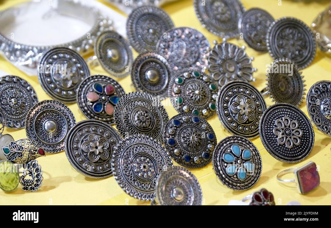 Indian Traditional jewellery displayed in a street shop for sale in