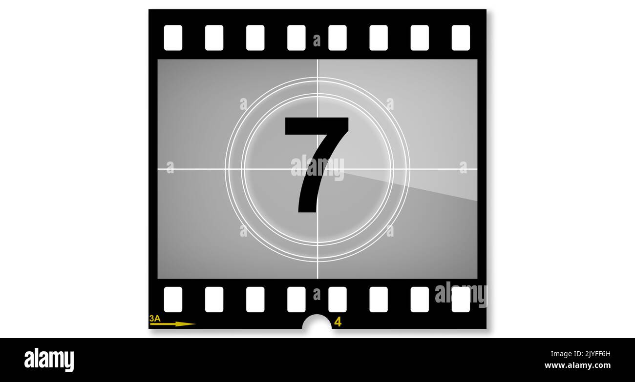 Old film movie with timer count number seven, 3d rendering Stock Photo