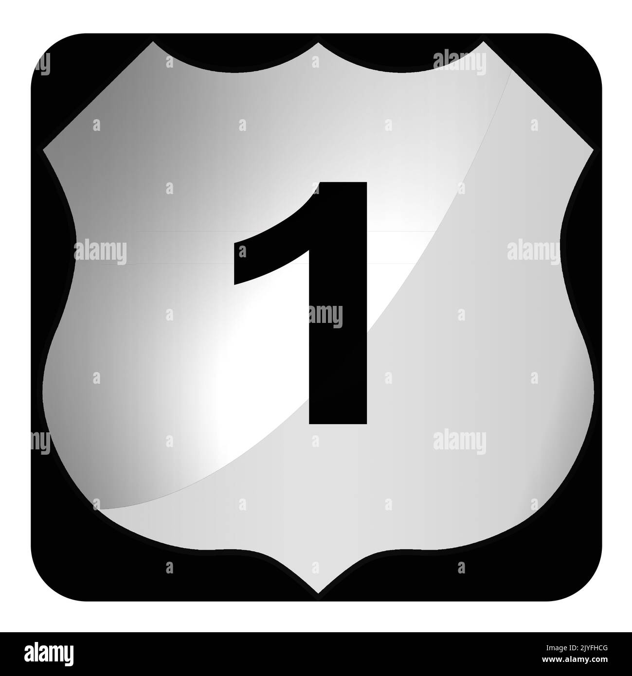 Black and white road sign with US highway 1 with a white background, 3d rendering Stock Photo