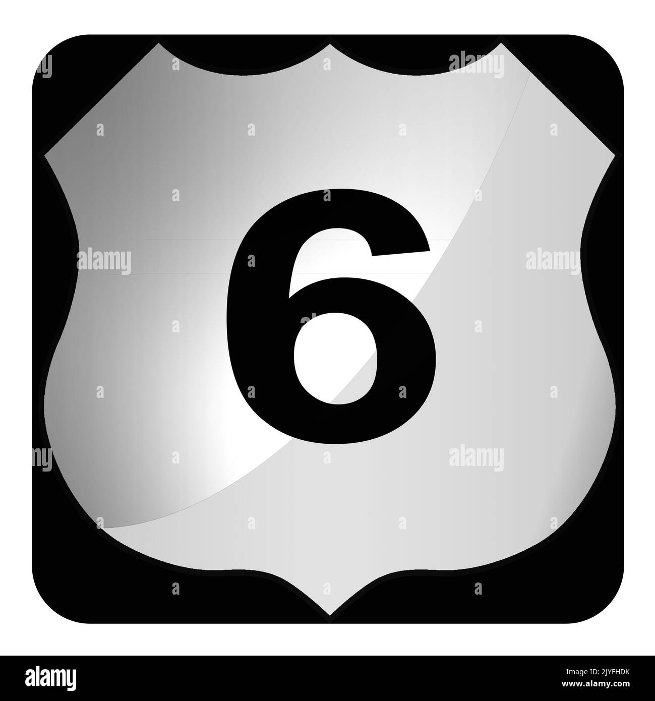 Black and white road sign with US highway 6 with a white background, 3d