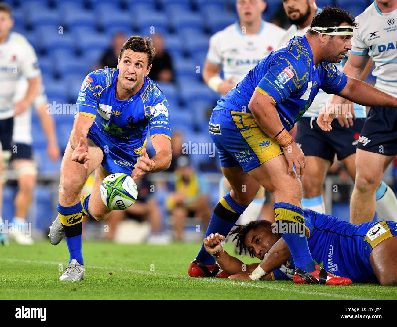Ian Prior (left) of the Force in action during the Round 7 Super Rugby ...
