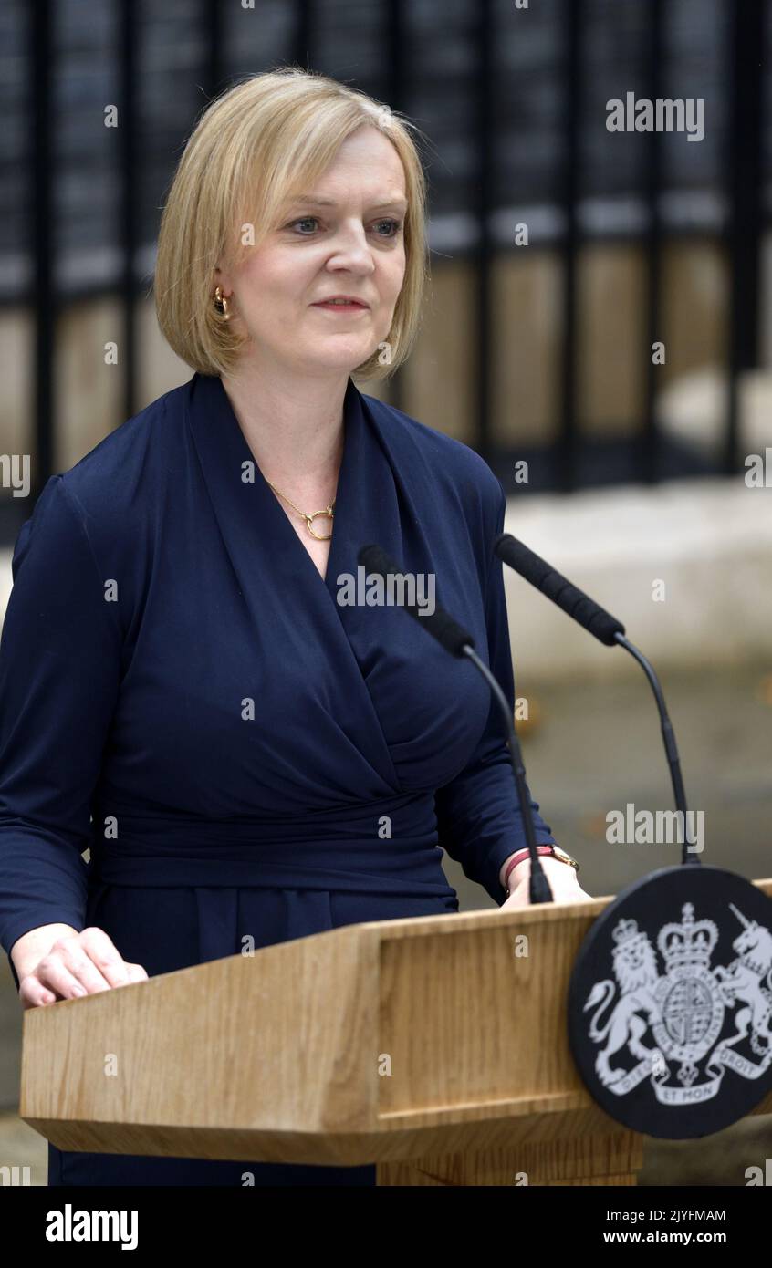 Liz Truss In Downing Street Making Her First Speech As Uk Prime Minister 6th Sept 2022 Stock 