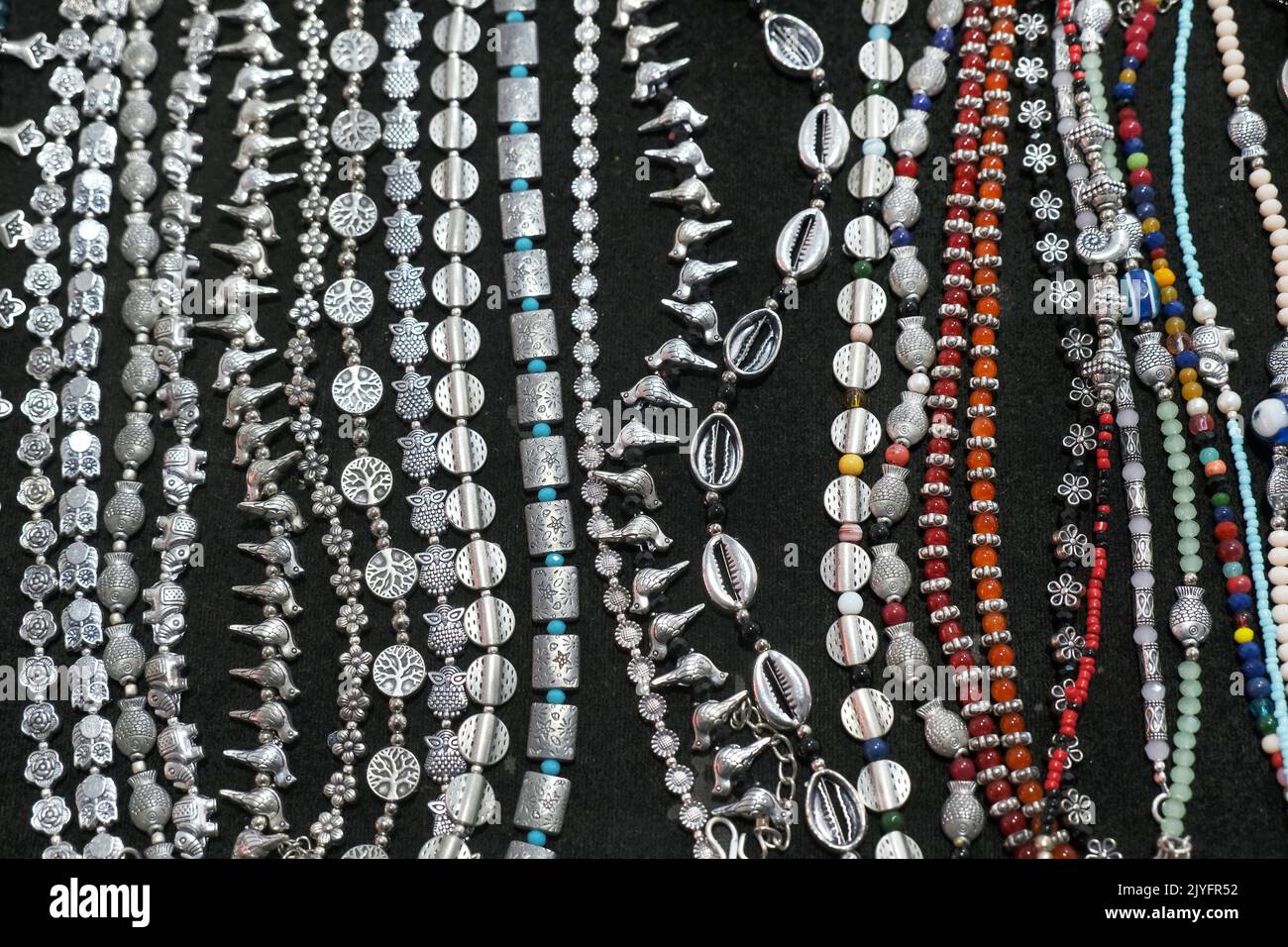 Indian Traditional jewellery displayed in a street shop for sale in