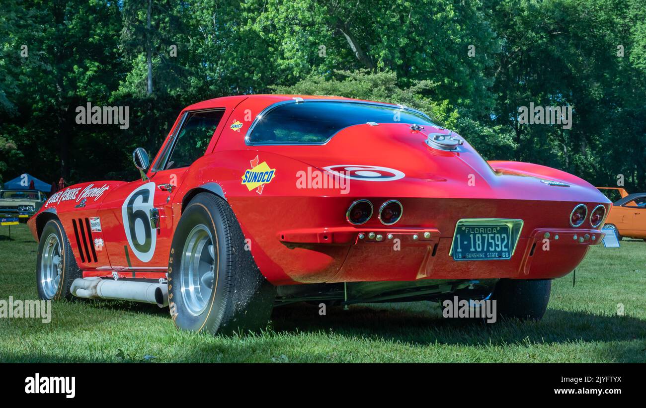 GROSSE POINTE SHORES, MI/USA - JUNE 19, 2022: A Penske 1966 Chevrolet Corvette L88 racecar, EyesOn Design car show, near Detroit, Michigan. Stock Photo
