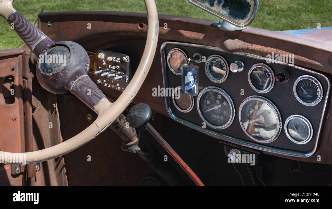 GROSSE POINTE SHORES, MI/USA JUNE 19, 2022 Closeup of a 1932 Ford A