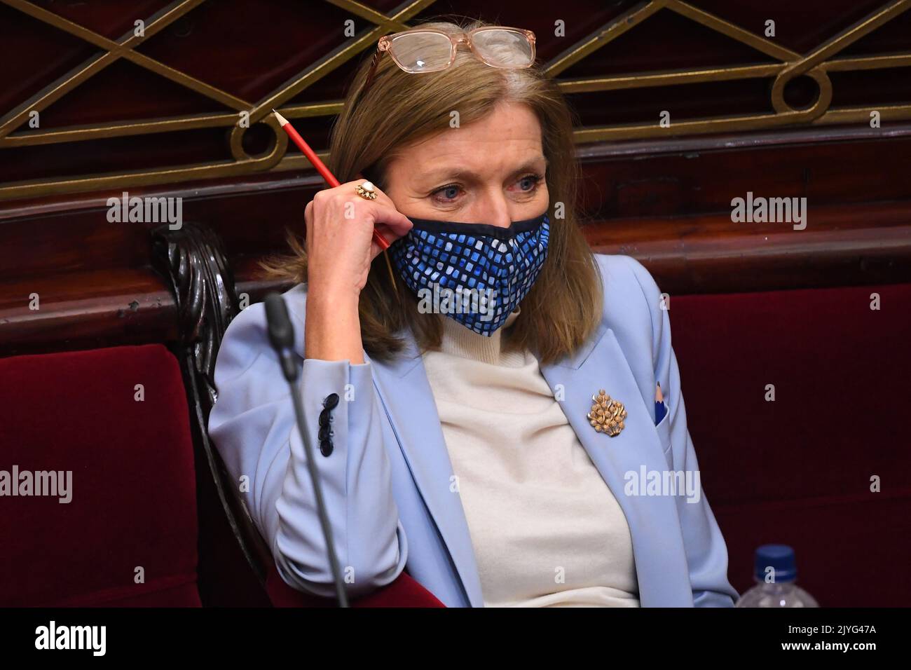 Victorian leader of the Reason Party Fiona Patten looks on during ...