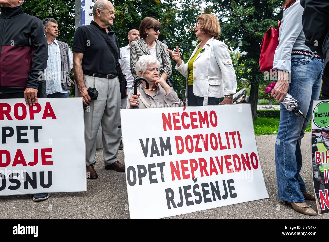 Citizens are protesting in front of the OHR building  against the amendment of the electoral law in Bosnia and Herzegovina Stock Photo
