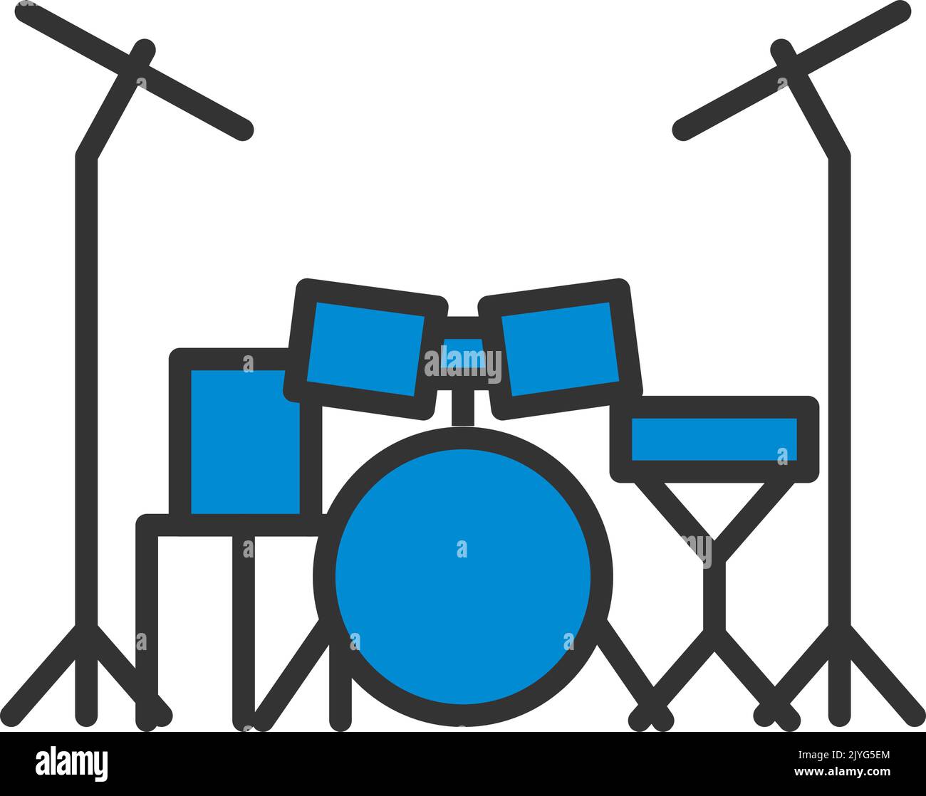 Drum Set Icon. Editable Bold Outline With Color Fill Design. Vector