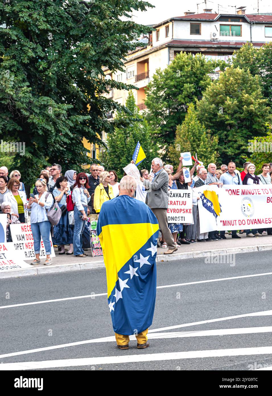 Citizens are protesting in front of the OHR building  against the amendment of the electoral law in Bosnia and Herzegovina Stock Photo