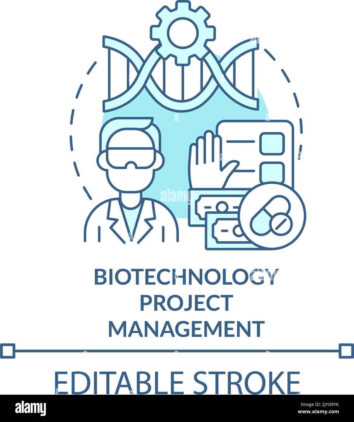 Biotechnology project management turquoise concept icon Stock Vector