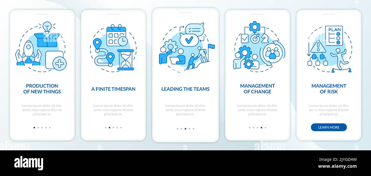 Project management blue onboarding mobile app screen Stock Vector Image ...
